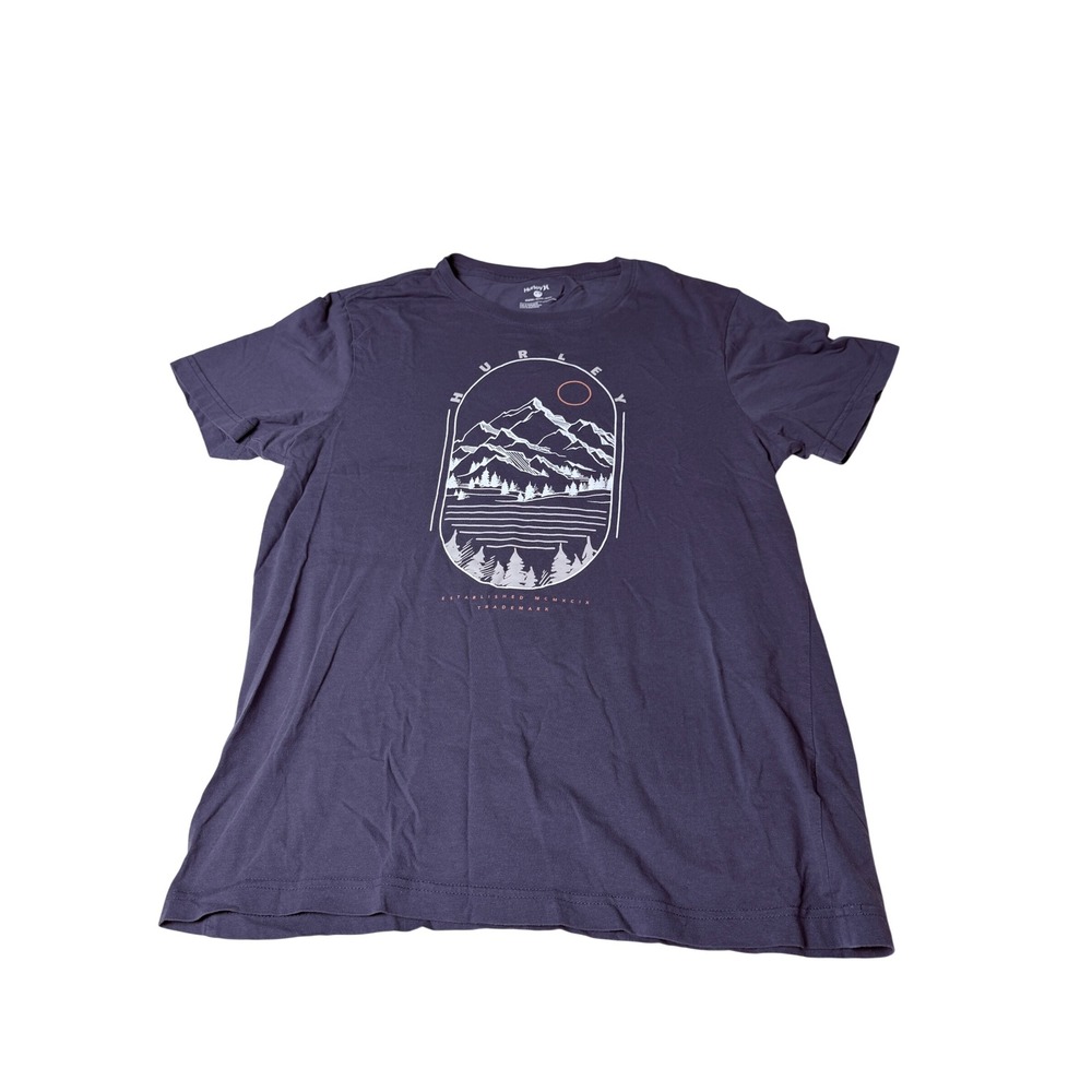 Hurley Graphic Tee Mens Medium Navy Blue Mountain Landscape Short Sleeve Shirt